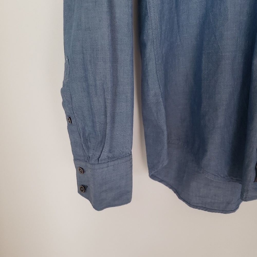 Zara Man | Slim Fit Chambray Camo Button Down Top - Picture 3 of 6